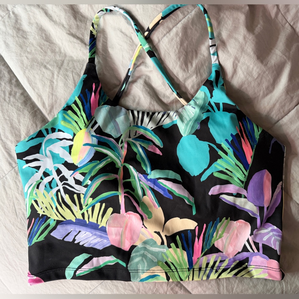 Floral Sports Bra | Black Multicolor | Size Large | Unbranded